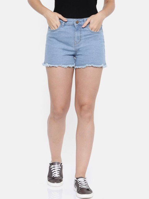 

DressBerry Women Blue Solid Slim Fit Denim Shorts