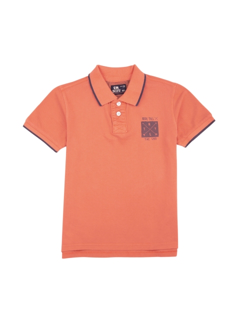 Flying Machine Boys Orange Solid Polo T-shirt