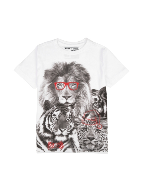 

Flying Machine Boys White Printed Round Neck T-shirt