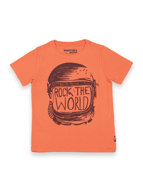 

Flying Machine Boys Orange Printed Round Neck T-shirt