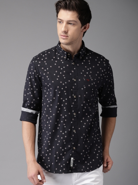 

THE BEAR HOUSE Men Navy Tailored Fit Printed Formal Shirt, Navy blue