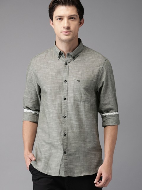

THE BEAR HOUSE Men Green Slim Fit Solid Casual Shirt