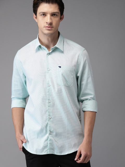 

THE BEAR HOUSE Men Green & White Slim Fit Self-Design Formal Shirt