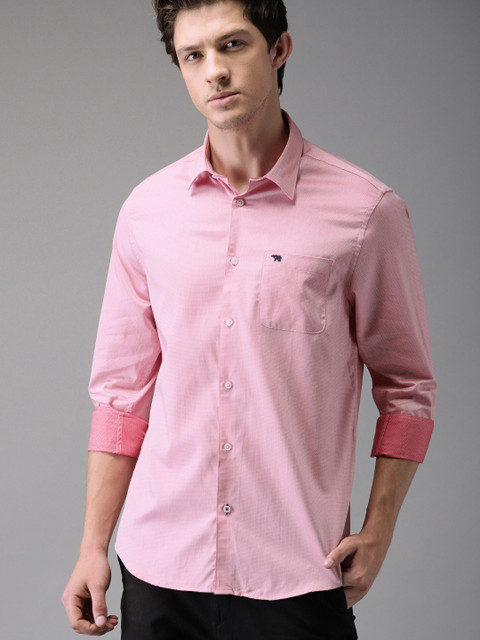 

THE BEAR HOUSE Men Red Slim Fit Self-Design Formal Shirt