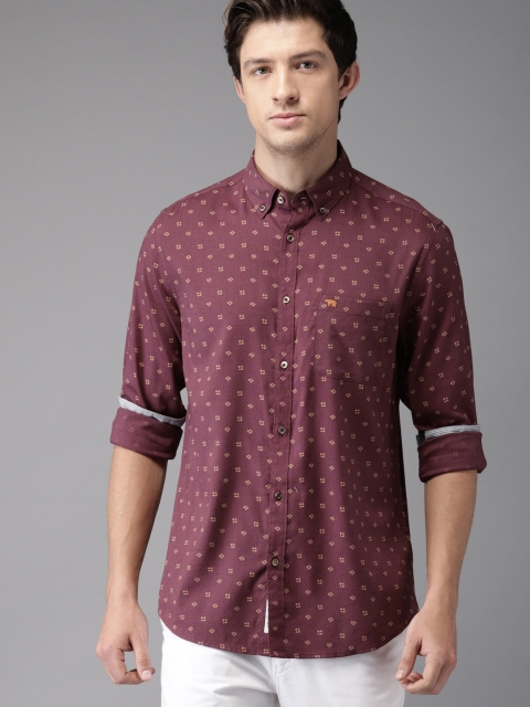 

THE BEAR HOUSE Men Maroon Slim Fit Printed Formal Shirt