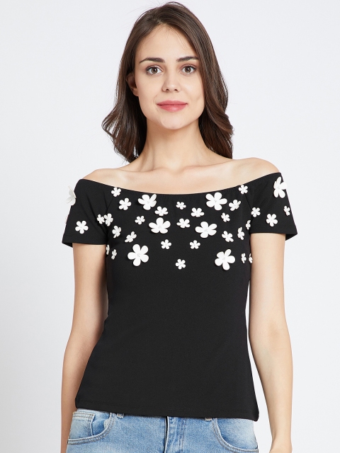 

COVER STORY Women Black Self Design Bardot Top
