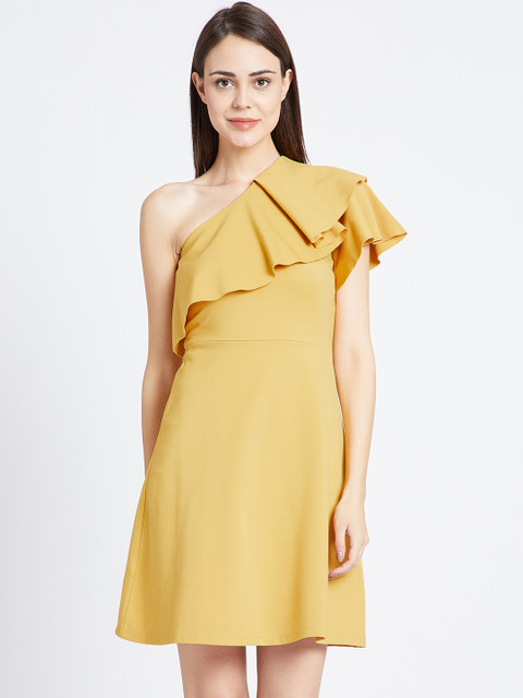 

COVER STORY Women Mustard Solid A-Line Dress