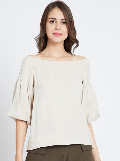 

COVER STORY Women Beige Solid Boxy Top