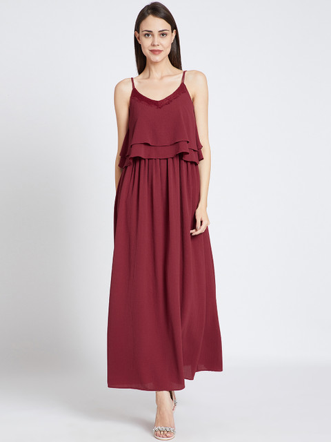 

COVER STORY Women Maroon Solid Fit and Flare Dress