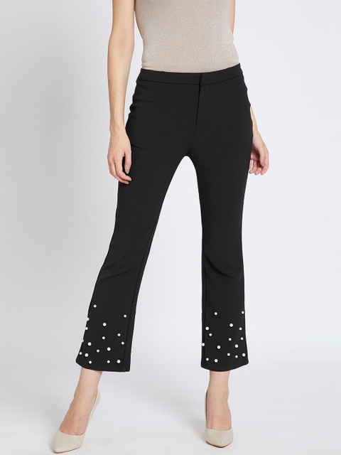 

COVER STORY Women Black Slim Fit Embellished Regular Trousers