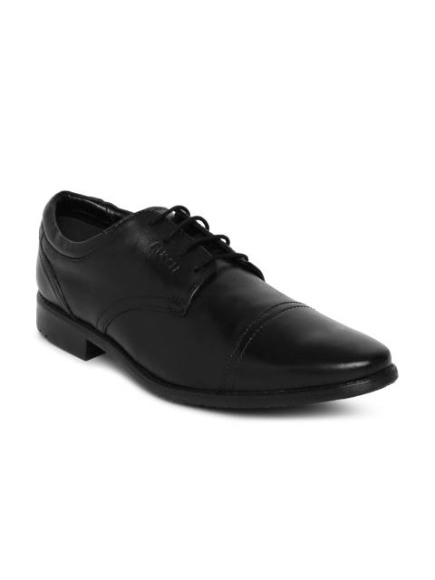 

RUOSH Men Black Solid Leather Lace-Up Formal Derbys