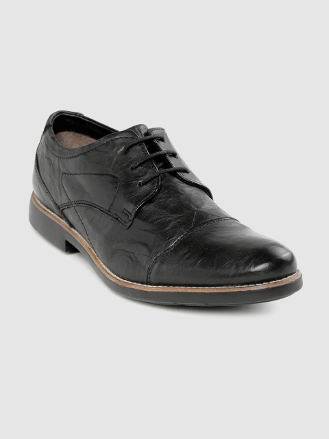 

Ruosh Men Black Solid Leather Formal Derbys