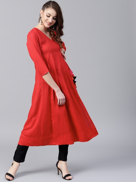 

AKS Women Red Solid Angrakha A-Line Kurta