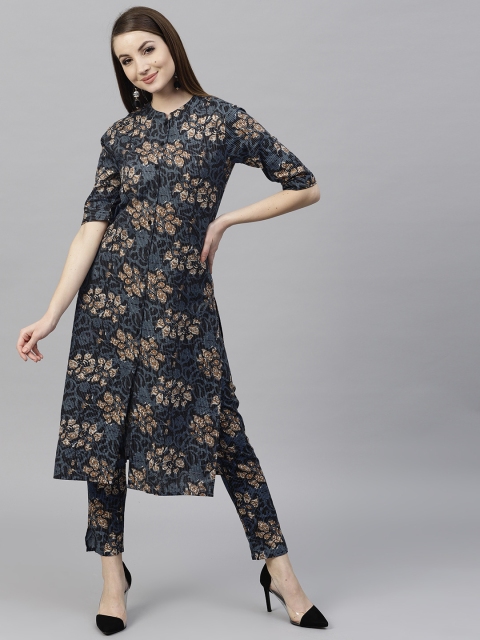 

AKS Women Blue & Black Printed Kurta with Trousers
