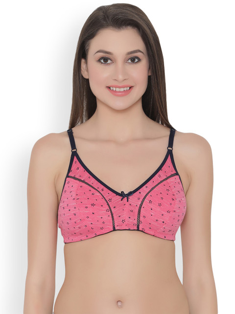 

Clovia Cotton Non-Padded Non-Wired Full Cup Printed Bra, Pink