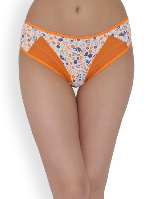 

Clovia Women White & Orange Printed Mid Waist Hipster Briefs PN25353P16XL