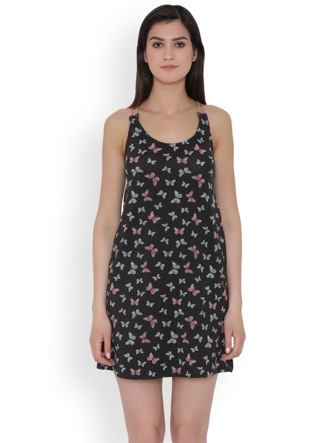 

Clovia Black Printed Nightdress NS0650P13S