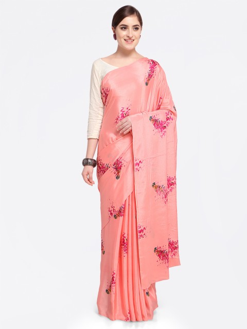 

Four Seasons Pink Printed Poly Crepe Saree