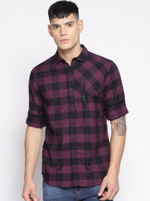 

IVOC Men Purple & Black Slim Fit Checked Casual Shirt