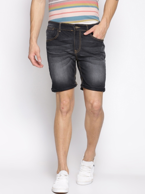 

IVOC Men Black Washed Slim Fit Denim Shorts