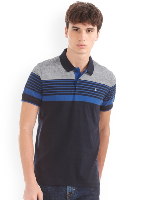 

IZOD Men Navy Blue Striped Polo Collar T-shirt