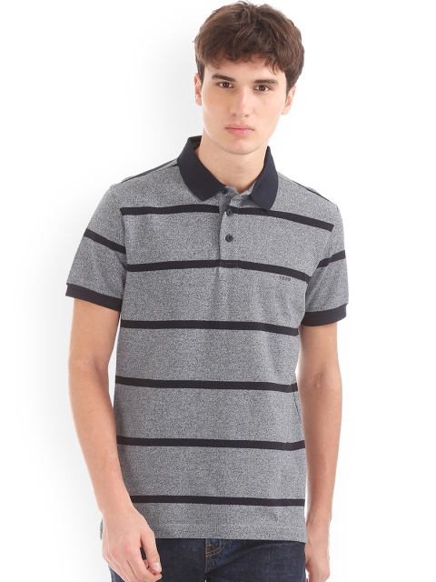 

IZOD Men Grey Striped Polo Collar T-shirt