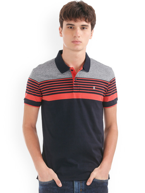 

IZOD Men Navy Blue Striped Polo Collar T-shirt