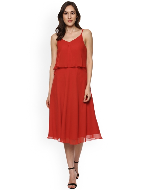 

MABISH by Sonal Jain Women Red Solid Fit and Flare Dress