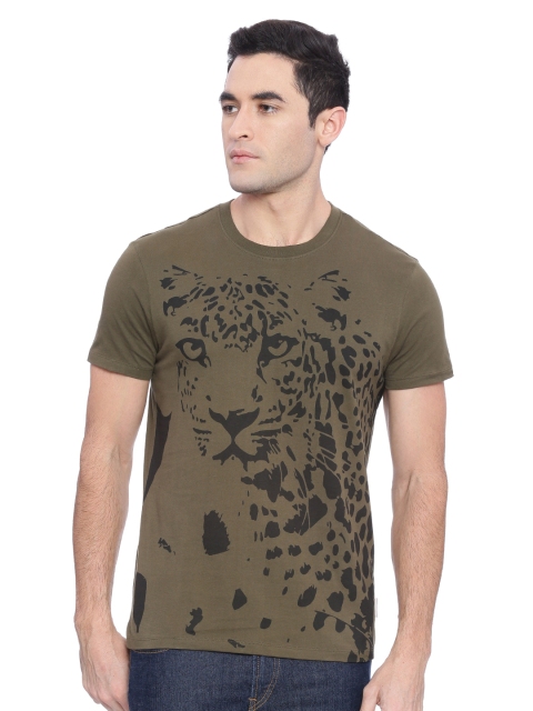 

Wolfpack Men Olive Green Printed Round Neck T-shirt