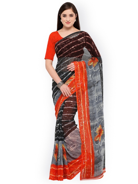 

Ligalz Black & Red Poly Georgette Printed Saree