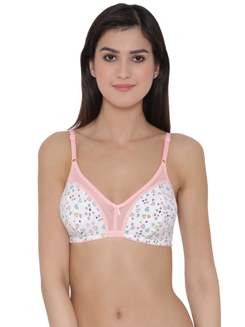 

Clovia Cotton Non-Padded Non-Wired Printed Bra, White