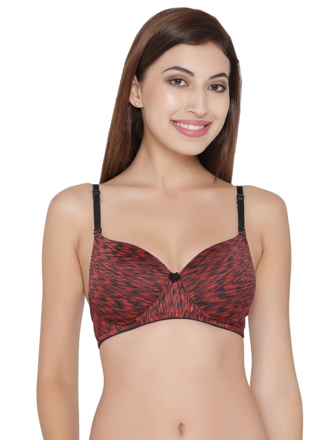 

Clovia Red & Black Printed Non-Wired Lightly Padded T-shirt Bra BR1003Z0440B