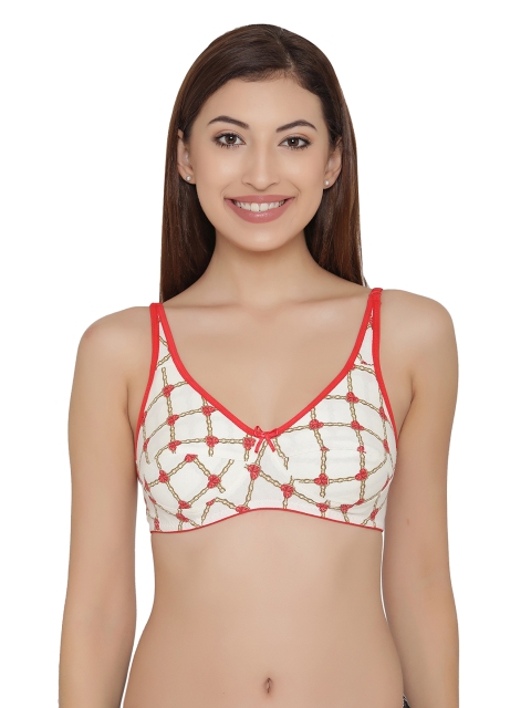 

Clovia White & Orange Printed Non-Wired Non Padded Everyday Bra BR0922Z0440B