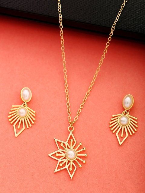 

Voylla Women Gold-Toned Meraki Pearl-Studded Jewellery Set