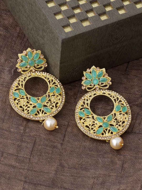 

Voylla Gold-Toned & Green Oval Drop Earrings