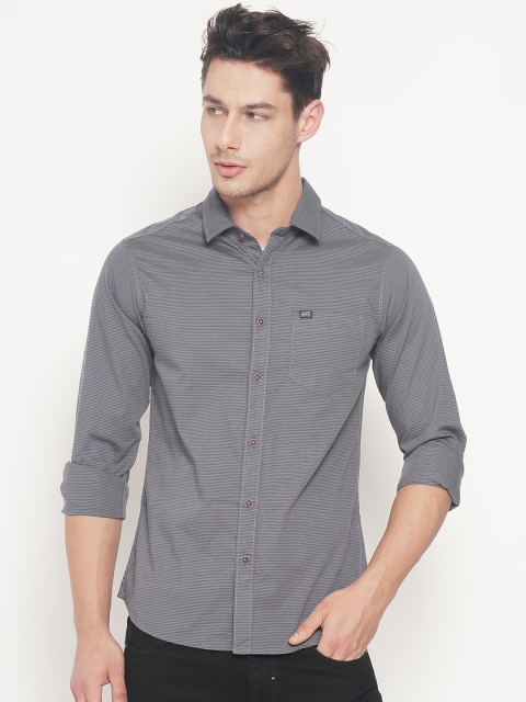 

The Indian Garage Co Men Grey Classic Slim Fit Striped Casual Shirt