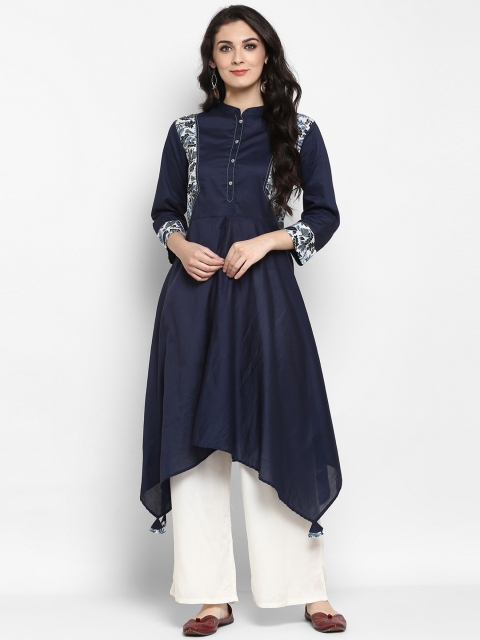 

Pannkh Women Navy Blue Printed A-Line Kurta