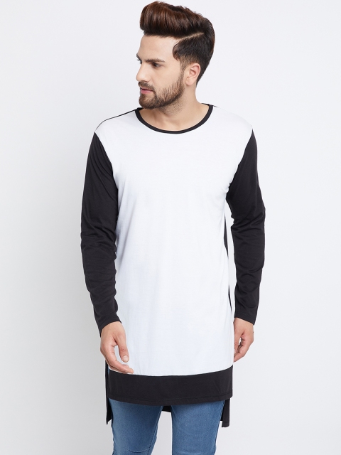

CHILL WINSTON Men Black Colourblocked Round Neck Longline T-shirt