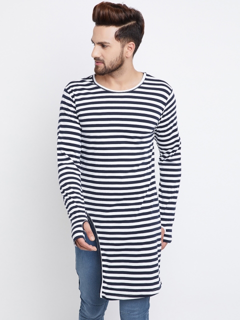 

CHILL WINSTON Men Navy Blue Striped Round Neck T-shirt