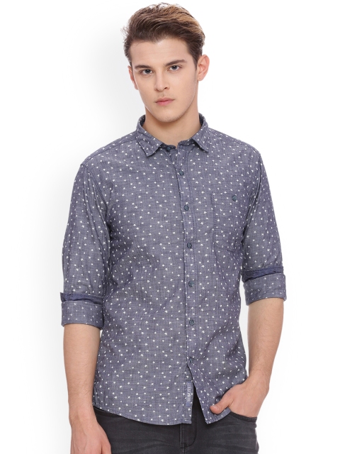 

People Men Blue Regular Fit Printed Casual Shirt