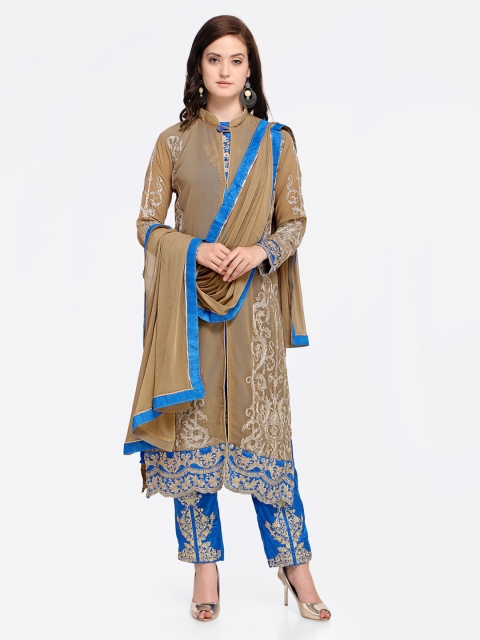 

Saree mall Brown & Blue Poly Georgette Semi-Stitched Dress Material