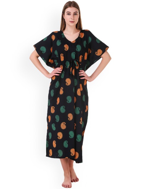 

Masha Black Ethnic Printed Nightdress KF-A237-1254