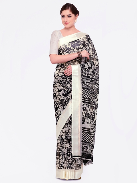 

Satrani Black Printed Poly Georgette Saree