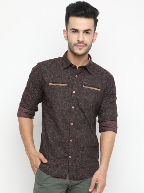 

WITH Men Magenta & Black Slim Fit Printed Casual Shirt