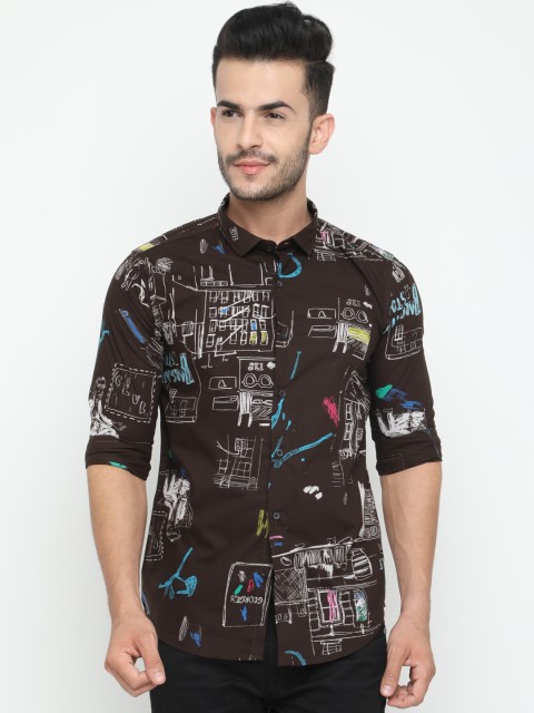 

WITH Men Brown Smart Slim Fit Printed Casual Shirt