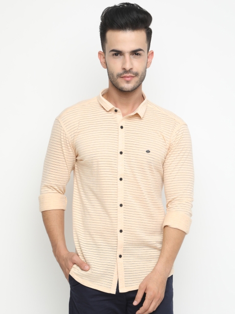 

WITH Men Peach-Coloured Smart Skinny Fit Striped Casual Shirt
