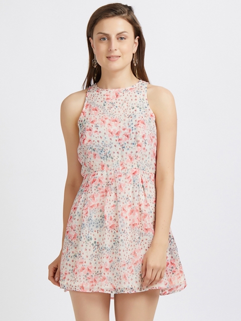 

MISH Women White Printed Fit and Flare Dress