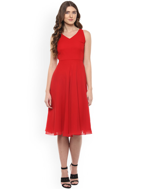 

MABISH by Sonal Jain Women Red Solid Fit and Flare Dress