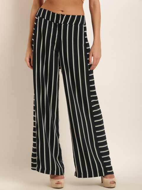 

Marie Claire Women Navy Blue & White Regular Fit Striped Parallel Trousers