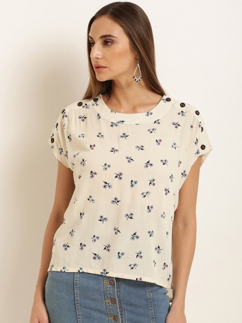 

Marie Claire Women Cream-Coloured Printed Top